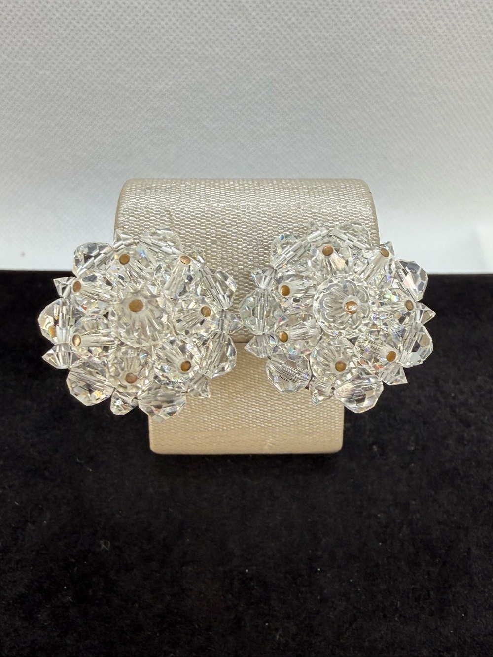 Vintage Laguna Aurora Borealis Crystal Bead Cluster Clip Earrings
